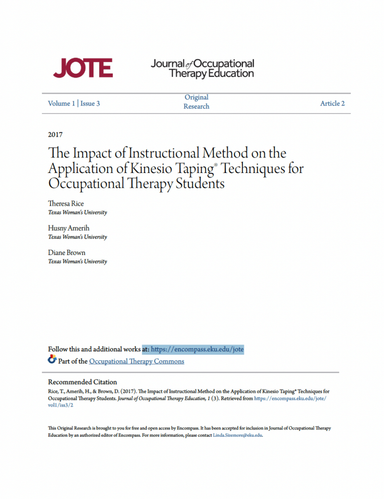 The Impact of Instructional Method on the Application of Kinesio Taping® Techniques for Occupational Therapy Students